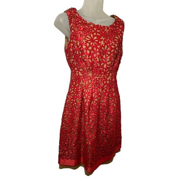 Carlisle Dress Red Lace Floral Overlay Italian Linen Sleeveless Size 2 Women - Picture 3 of 10